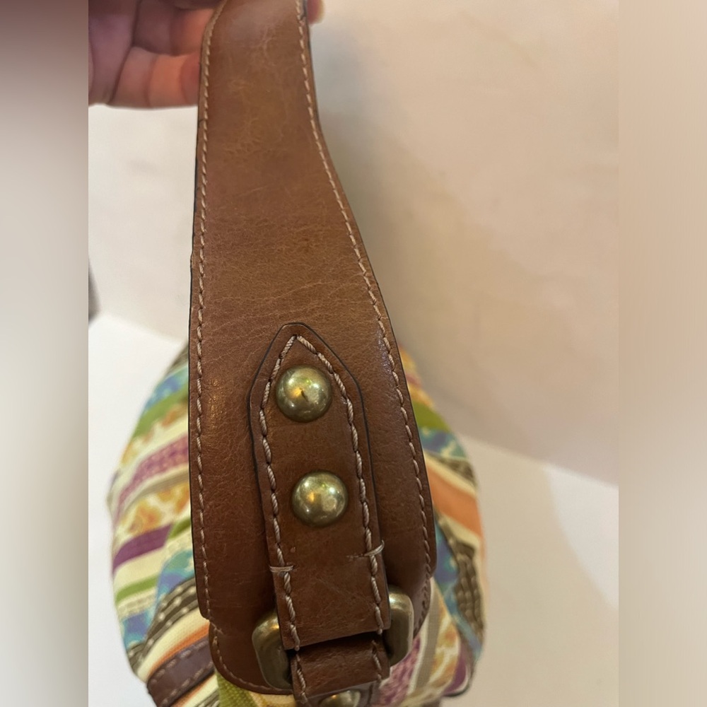 Fossil Striped Multicolor Patchwork Fabric/Leathe… - image 6